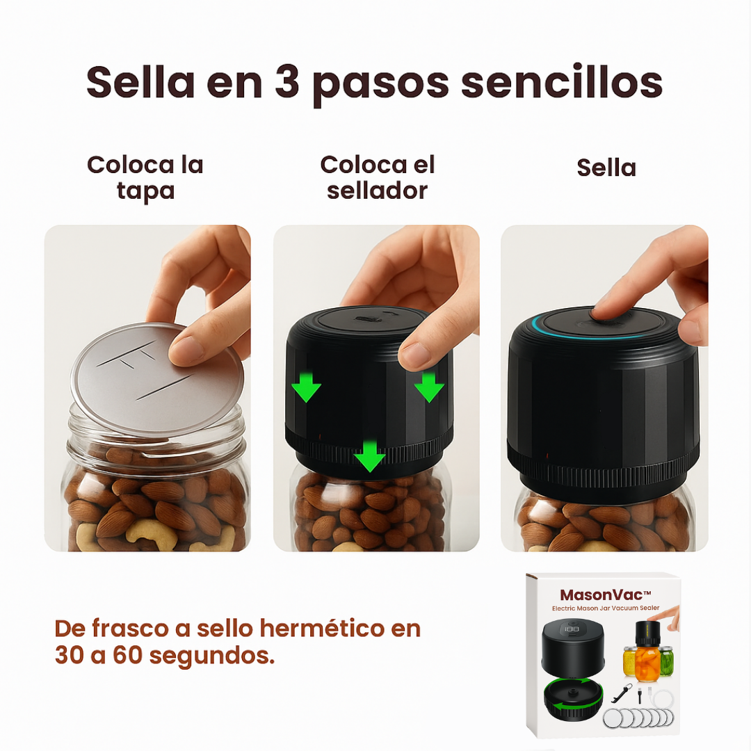 MasonVac™ – Mantén tus alimentos frescos por días, sin esfuerzo.