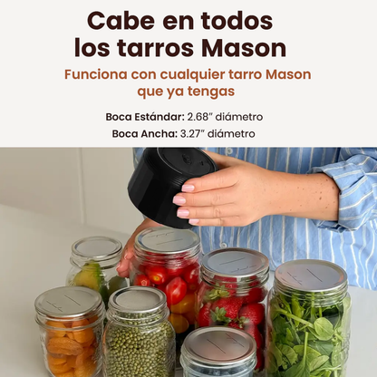 MasonVac™ – Mantén tus alimentos frescos por días, sin esfuerzo.
